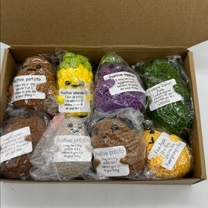 Lot of 8 Crochet Emotional Support Veggies Eggplant Pickle Potato Apple